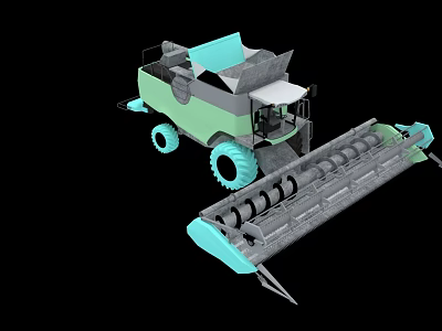 Green and Gray Agricultural Functional Vehicle with Large Wheels Harvesting Mechanism and Cabin 3d model