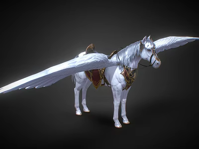 White Winged Horse Mythical Creature With Decorative Saddle And Elegant Wings 3d model