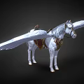 White Winged Horse Mythical Creature With Decorative Saddle And Elegant Wings 3d model