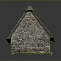 Cartoon Scene Of Traditional Stone Cottage With Thatched Roof Green Grass And Reflection