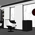Modern Beauty Salon Interior With White Salon Chairs Black Cabinets Mirrors And Red Circular Decoration