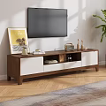 Modern Wooden TV Stand With Walnut Finish White Doors And Decorative Items