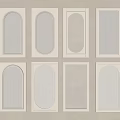 White Decorative Window Frame Panels In Various Shapes Arranged On Wall 3d model