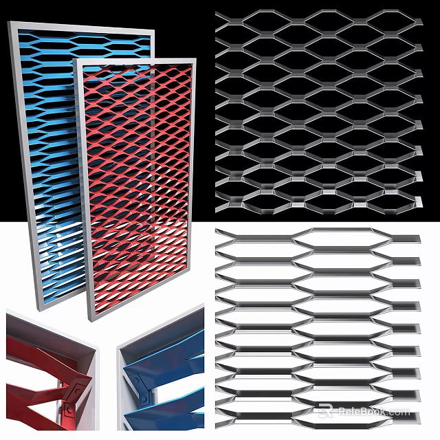 Modern Metal Mesh Room Divider With Multiple Colors And Geometric Patterns 3d model 