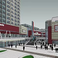 Bustling Modern Commercial Street with Pedestrian Flow Theatre Buildings and Shopping Facilities
