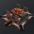 Traditional Dining Area Setup With Wooden Chairs Animal Hide Rug And Fire Pit