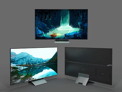 Modern Smart TVs With Ultra HD Display Showing Natural Scenery And Sleek Design 3d model