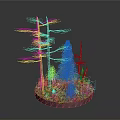 Miniature Forest Scene With Red Trunk Trees Green Pine And Red Green Ground Cover
