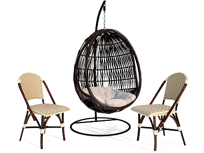 Egg Shaped Wicker Hanging Chair With Cushion And Matching Leisure Chairs 3d model