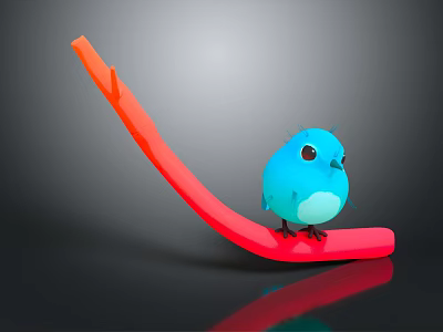 Small Blue Bird Perched On Red Curved Structure With Reflective Surface 3d model