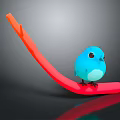 Small Blue Bird Perched On Red Curved Structure With Reflective Surface 3d model