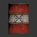 Industrial Red Oil Barrel With BITMAP Label And Rustic Metal Surface
