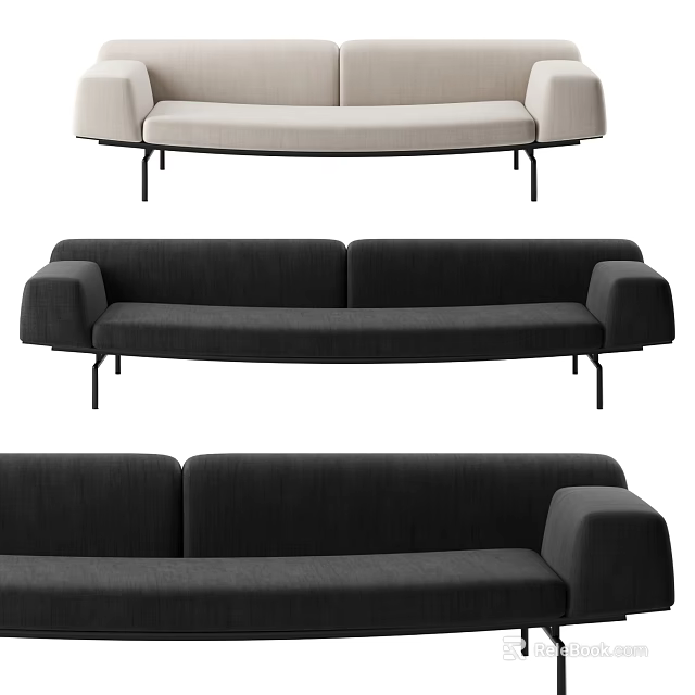 Modern Sectional Sofa With Beige Dark Gray Upholstery And Metal Legs 3d model 