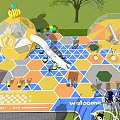 Bee Themed Children's Park With Curved Structures Green Trees And Playful Lawn