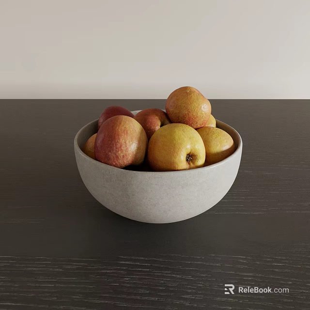 Fresh Mixed Fruits in White Bowl on Dark Table with Red Yellow Ripe Apples 3d model 