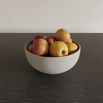Fresh Mixed Fruits in White Bowl on Dark Table with Red Yellow Ripe Apples 3d model