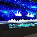 Commercial Display Equipment Featuring Blue Starry Sky Background White City Models And Underneath Screens