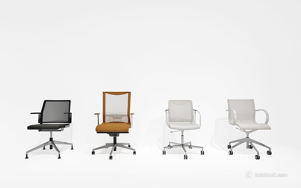 Modern Office Chairs in Black Brown and White with Armrests and Wheels 3d model 