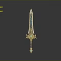 Fantasy Ornate Reflective Sword With Blue Purple Blade And Crystal Gemstone Hilt