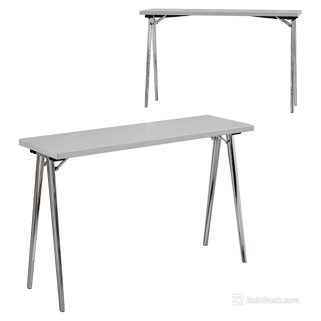 Sleek Side Table with Gray Tabletop and Chrome Metal Legs for Modern Living Room Decor 3d model 
