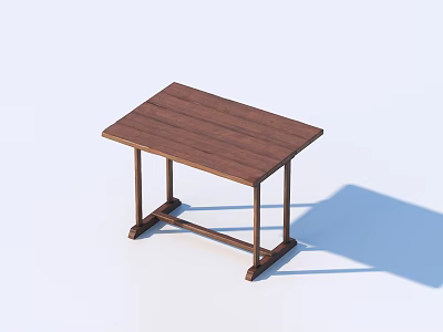 Wooden Dining Table With Rectangular Top And Sturdy Legs Minimalist Design 3d model