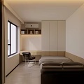 Modern Tatami Bedroom Interior Design With Built in Desk And Bookshelves