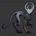 3D Model of Fantasy Creature With White Circular Horns Slender Body Clawed Limbs And Black Patterns