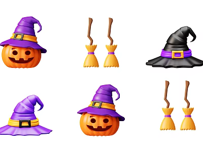 Modern Halloween Wall Decoration Pendant Halloween Pumpkin Lantern Jack Lantern Witch Flying Broom Female Witch Witch Witch Hat Halloween Ghost Ghost Ornaments 3d model