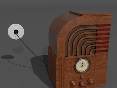 Vintage Wooden Radio With Round Clock Face Curved Design And Decorative Knobs 3d model