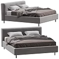 Modern Double Bed With Upholstered Headboard Cozy Bedding And Plush Pillows 3d model