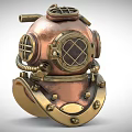 Vintage Copper Diving Helmet With Brass Accents Glass Faceplate And Classic Design