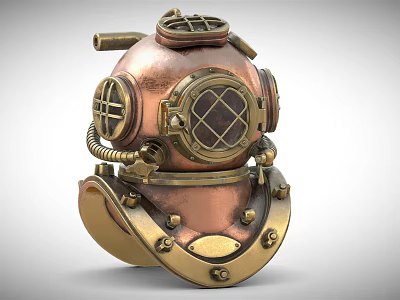 Vintage Copper Diving Helmet With Brass Accents Glass Faceplate And Classic Design 3d model