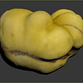 Single Yellow Blemished Fruit With Rotten Spots On Dark Reflective Surface