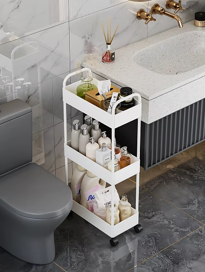 White 3 Tier Bathroom Storage Shelf for Organizing Toiletries and Cosmetics 3d model