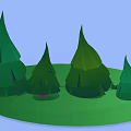 Cartoon Scene Featuring Green Pine Trees With Red Trunks And Grass Under Blue Sky