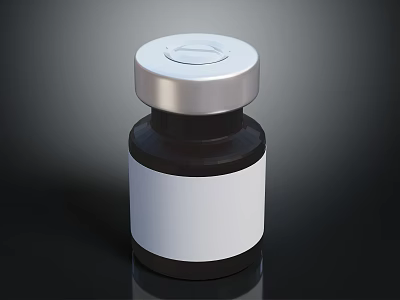 Dark Glass Bottle With Silver Screw Cap And Blank White Label 3d model