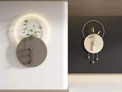 Modern Circular Wall Lamp With LED Light Ring Plant Decoration And Hanging Ornaments On Wall 3d model