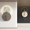 Modern Circular Wall Lamp With LED Light Ring Plant Decoration And Hanging Ornaments On Wall