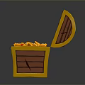 Open Yellow Wooden Treasure Chest Filled With Gold Coins And Colorful Gems
