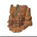 3D Rendered Layered Rock Formation With Red Brown Gray Layers And Stacked Columns