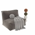 Beige Sofa and Coffee Table Set with Gray Round Pillow and Throw Blanket 3d model