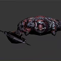 Ornate Red and Purple Armored Man with Spiked Shield and Gemstone Accents