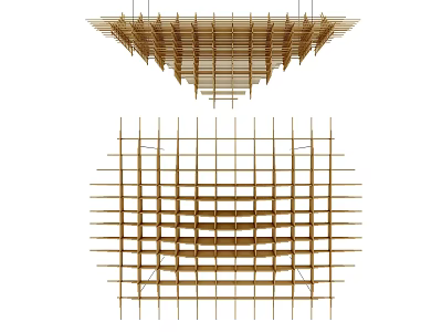 Modern Layered Wooden Chandelier With Geometric Grid Design For Interior Lighting 3d model