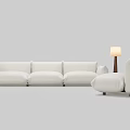 Luxurious White Three Seater Sofa With Matching Ottoman And Floor Lamp 3d model