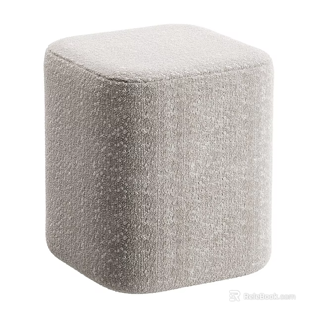 Modern Light Gray Cube Shaped Ottoman with Textured Upholstery for Living Room 3d model 