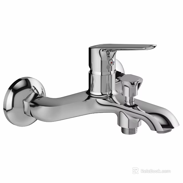 Modern Chrome Wall Mounted Bathroom Faucet With Single Handle And Polished Shiny Finish 3d model 