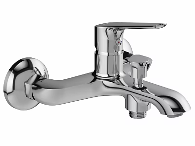 Modern Chrome Wall Mounted Bathroom Faucet With Single Handle And Polished Shiny Finish 3d model