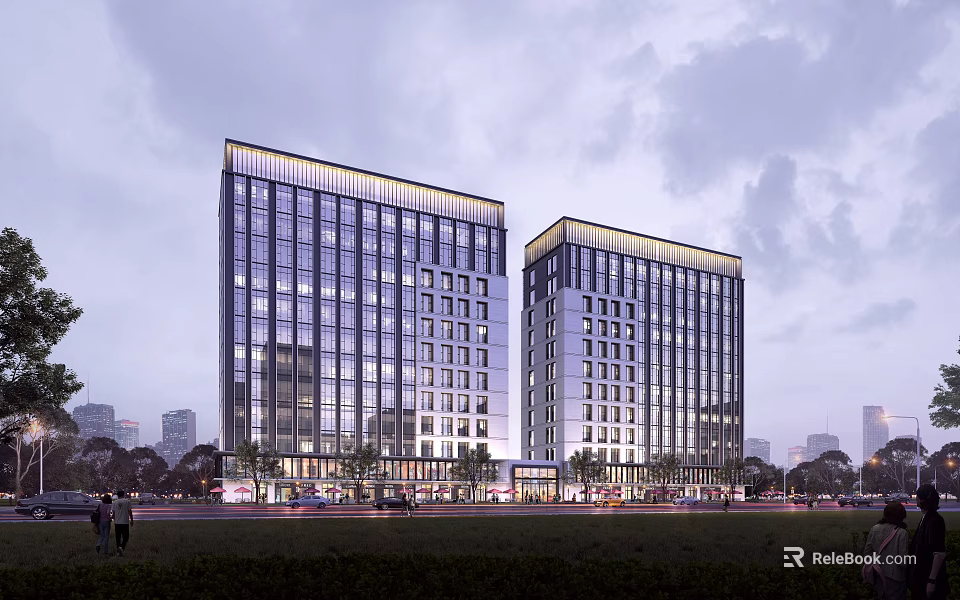 Modern High Rise Residential Building Exterior With Glass Curtain Wall And Urban Surroundings 3d model 