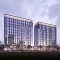Modern High Rise Residential Building Exterior With Glass Curtain Wall And Urban Surroundings