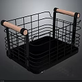 Black Metal Storage Basket With Pink Handles And Wire Frame Structure 3d model